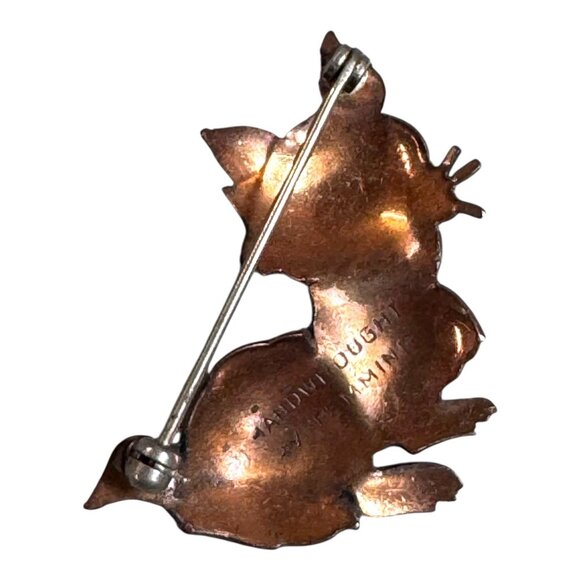Vtg 1950s Temming Handwrought Copper Cat Brooch Pin MCM Anthropomorphic Signed - Picture 4 of 6